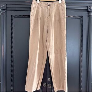 Banana Republic 100% Linen Pants Tan Camel Pleats Straight Leg Womens 2
